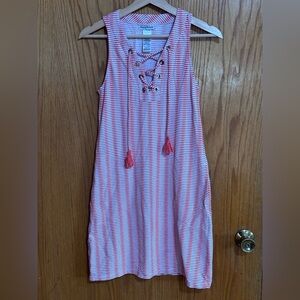 Tommy Bahama Women's Coral Striped Lace-Up swim cover up pockets sz XXS C